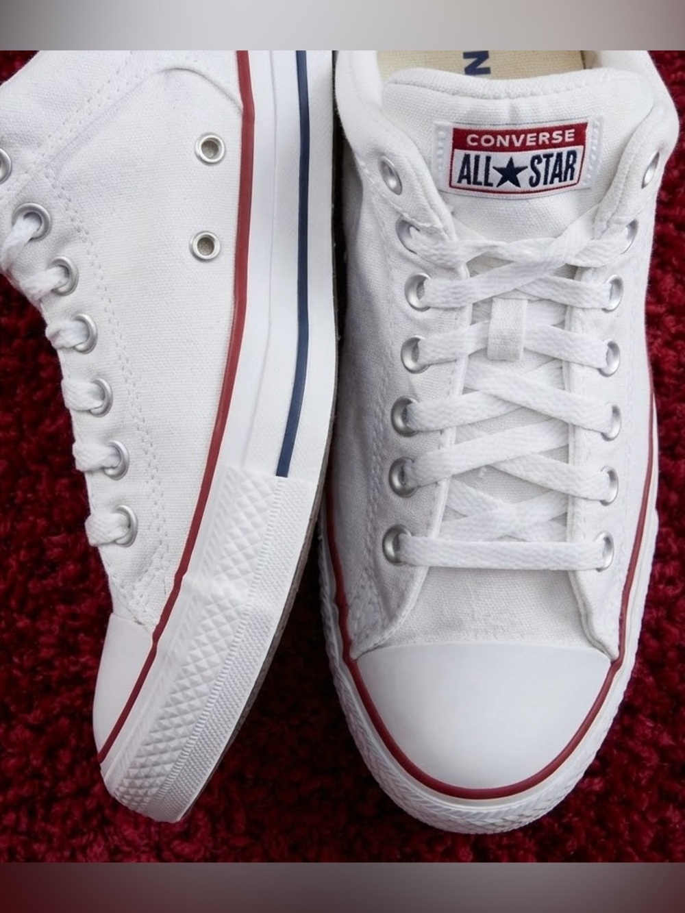 Converse All Star White Canvas Sneakers with Red & Blue Trim